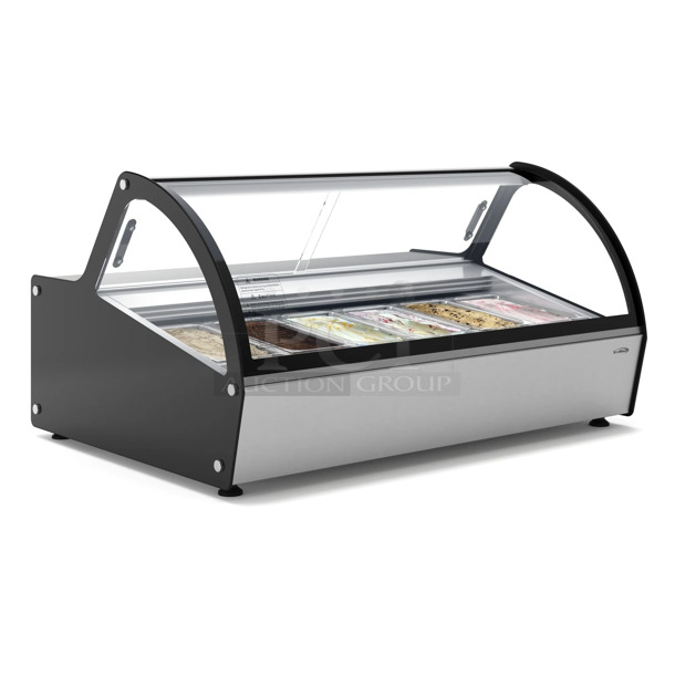 BRAND NEW SCRATCH AND DENT! KoolMore KM-CGD-6P Stainless Steel Commercial Countertop Gelato Display Case With 6 Pans And Built-In Glass Sneeze Guard. 110-120 Volts, 1 Phase. Tested and Working! - Image 1 of 7