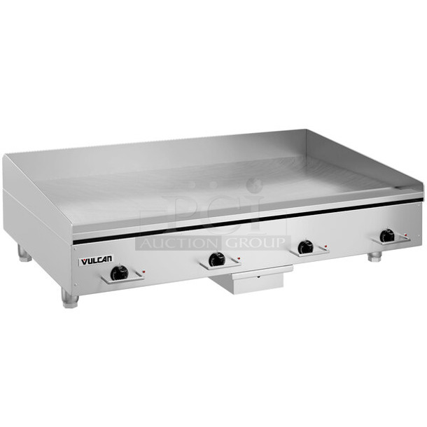 BRAND NEW SCRATCH AND DENT! Vulcan HEG48E-1 Stainless Steel Commercial Countertop 48" Electric Countertop Griddle with Snap-Action Thermostatic Controls. 208 Volts, 3/1 Phase.   - Image 1 of 7
