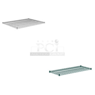 3 BRAND NEW SCRATCH AND DENT! Items; 2 Regency 460SW3648 Spec Line 36" x 48" NSF Stainless Steel Wire Shelf, Regency 460EG1842 18" x 42" NSF Green Epoxy Wire Shelf. 3 Times Your Bid! May Be Missing Pieces. 