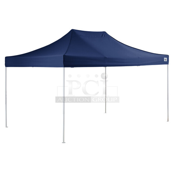 BRAND NEW SCRATCH AND DENT! Backyard Pro 554alp10x15n Courtyard Series 10' x 15' Navy Straight Leg Aluminum Instant Pop Up Canopy Tent. May Be Missing Pieces.  - Image 1 of 2