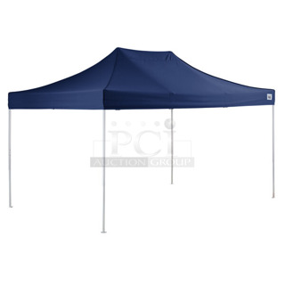 BRAND NEW SCRATCH AND DENT! Backyard Pro 554alp10x15n Courtyard Series 10' x 15' Navy Straight Leg Aluminum Instant Pop Up Canopy Tent. May Be Missing Pieces. 