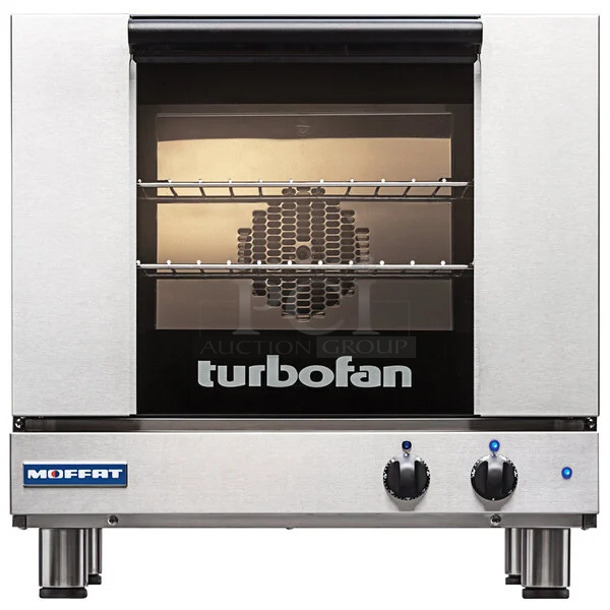 BRAND NEW SCRATCH AND DENT! Moffat E23M3 Turbofan Stainless Steel Single Deck Half Size Electric Convection Oven with Mechanical Controls. 220-240 Volts, 1 Phase. - Image 1 of 7
