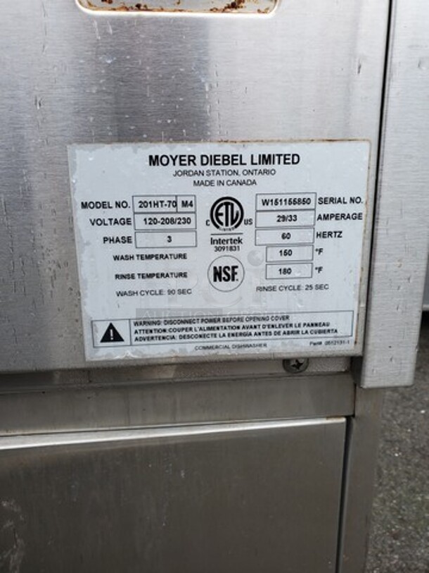 Moyer Diebel Dishwasher 201HT-70 M4 120-208/230Volts 3PH   - Image 4 of 7