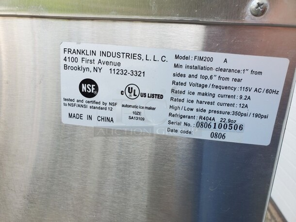 Franklin Chef FIM200 Ice machine|115V|Missing cover|24"X25"X39"|Working! - Image 4 of 4