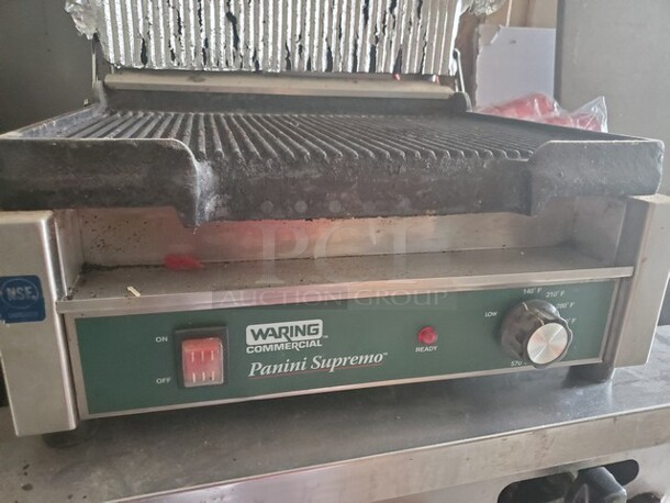 Waring WPG250 Panini Supremo Grooved Top & Bottom Panini Sandwich Grill with Timer - 14 1/2" x 11" Cooking Surface - 120V, 1800W - Image 4 of 5