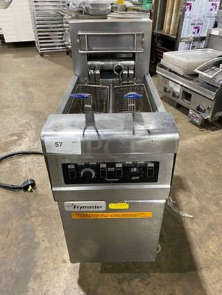 Frymaster Commercial Electric Powered Split Bay Deep Fat Fryer! With Metal Frying Baskets! All Stainless Steel! On Casters! Working When Removed! Model: RE1142SE SN: 1508NA0057! 208V 60HZ 3 Phase!
