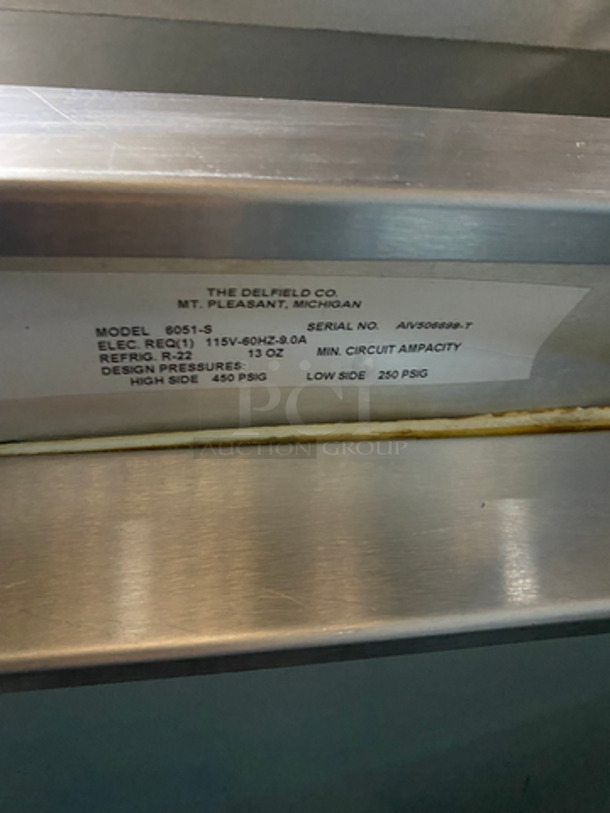 COOL! Delfield Commercial 2 Door Reach In Refrigerator! With Poly Coated Racks! All Stainless Steel! On Casters! Model: 6051S SN: AIV506698T 115V 60HZ 1 Phase - Image 8 of 11