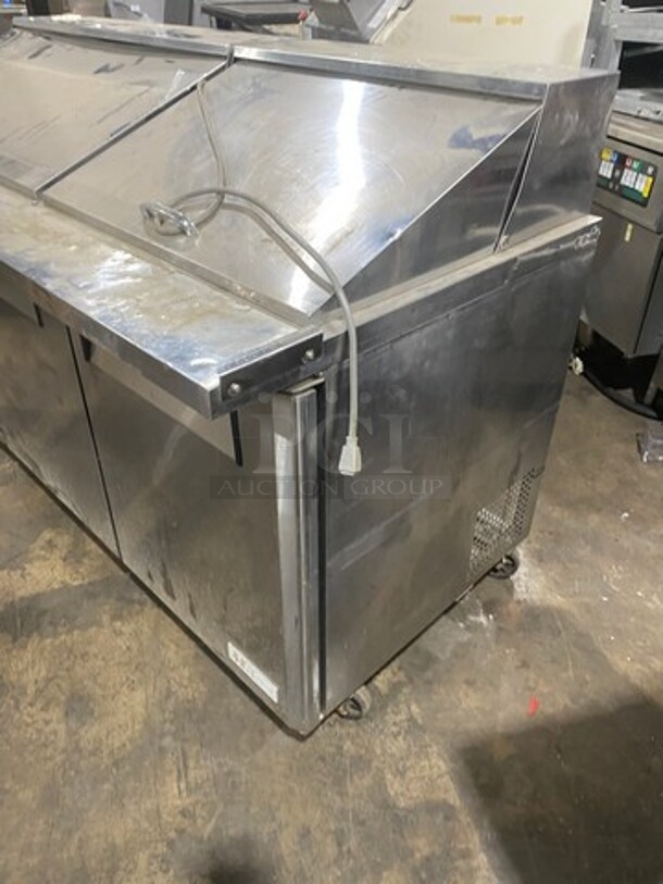 Turbo Air Commercial Refrigerated Mega Top Sandwich Prep Table! With 3 Door Storage Space Underneath! Poly Coated Racks! All Stainless Steel! On Casters! Model: MST7230 115V 60HZ 1 Phase - Image 4 of 9