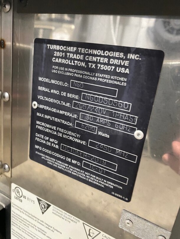 2019 Turbo Chef Electric Powered CounterTop Rapid Cook Oven! Model NGO Serial NGOD50560! 208/240V 1 Phase! On Legs! - Image 5 of 8