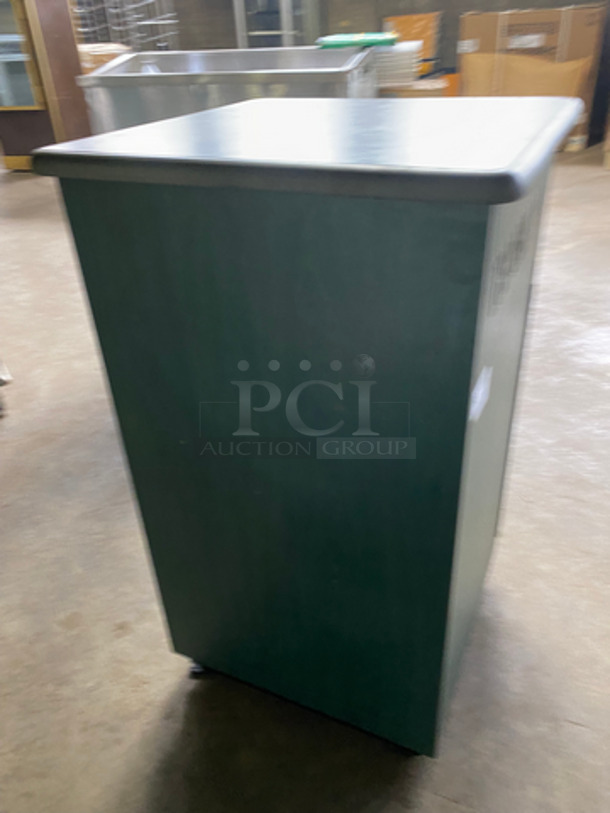 Green Wooden Pattern Trash Can Shell! With Trash Deposit Flap, Front Door And Black Poly Trash Bin! - Image 2 of 6