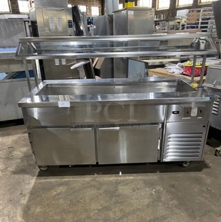 All Stainless Steel Commercial Refrigerated Cold Pan Station! With Underneath 2 Door Storage Space! On Casters!