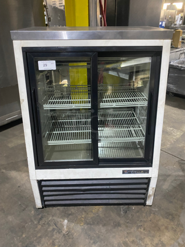 True Commercial Refrigerated Deli Display Case! With Front & Back Sliding Access Glass Doors! With Poly Coated Racks! Model: TSID364 SN: 8394504 115V 60HZ 1 Phase