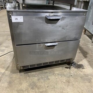 Beverage Air Commercial Refrigerated 2 Drawer Lowboy Worktop Cooler! All Stainless Steel! On Casters! Model UCRD36A SN 11213311 115V PHASE 1