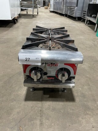 Wow! APW Wyott Commercial Natural Gas Powered Countertop 2 Burner Hot Plate Range! Stainless Steel! On Legs!
