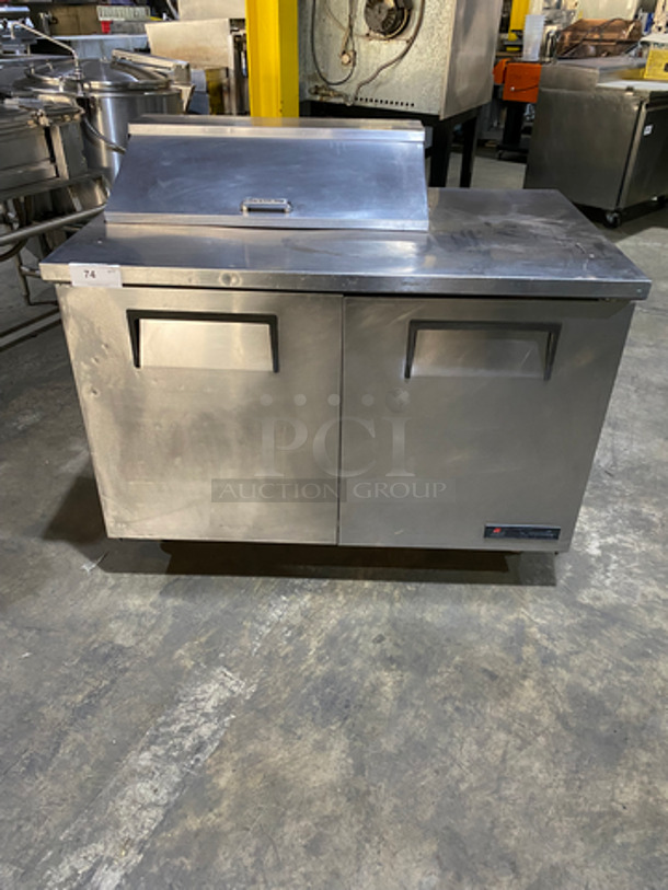 True Commercial Refrigerated Sandwich Prep Table! With 2 Door Underneath Storage Space! All Stainless Steel! On Casters! Model: TSSU4808 SN: 7493962 115V 60Hz 1 Phase