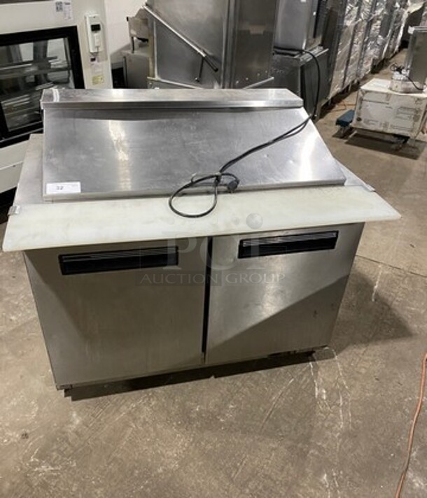 Maxx Cold Commercial Refrigerated Sandwich Prep Table! With Commercial Cutting Board! With 2 Door Storage Space Underneath! Poly Coated Racks! All Stainless Steel! On Casters! Model: MXCR48M SN: 440100 115V 60HZ 1 Phase - Image 1 of 9