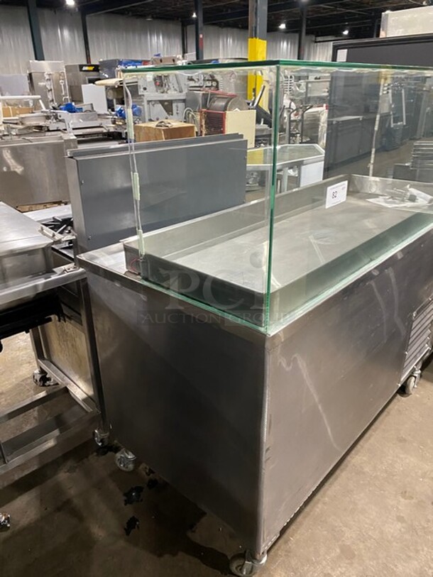 All Stainless Steel Commercial Refrigerated Food Serving Station Counter/ Cold Pan! With Sneeze Guard! On Casters! - Image 2 of 11