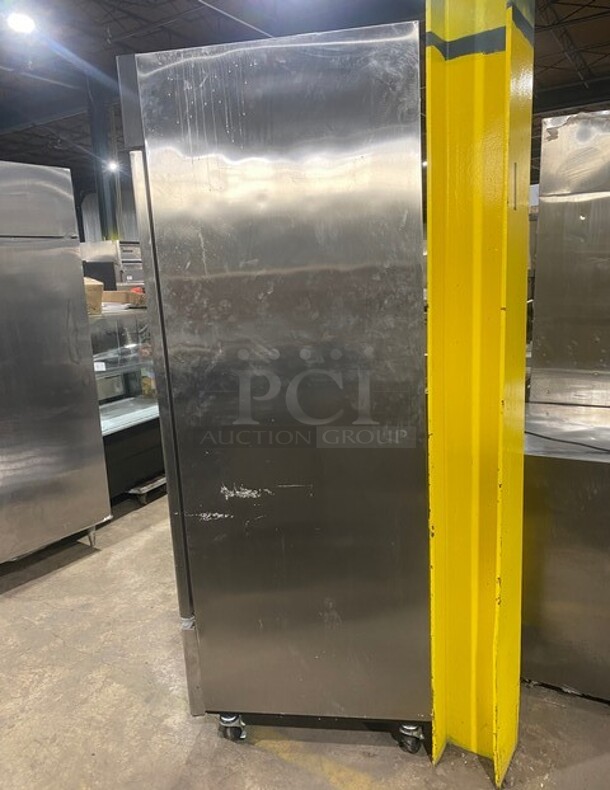 Master Bilt Commercial 2 Door Reach In Refrigerator! With Poly Coated Racks! All Stainless Steel! On Casters! MODEL F49S SN: 15020098 115V 1PH  - Image 2 of 10