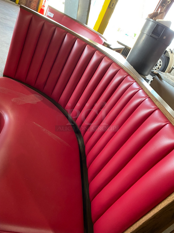 NEW! Single Sided Curved Red Cushioned Booth Seat! With Wooden Outline! Perfect For In The Corner Placement! Can Be Connected With Any Of The Booths Listed! 2x Your Bid! - Image 8 of 9