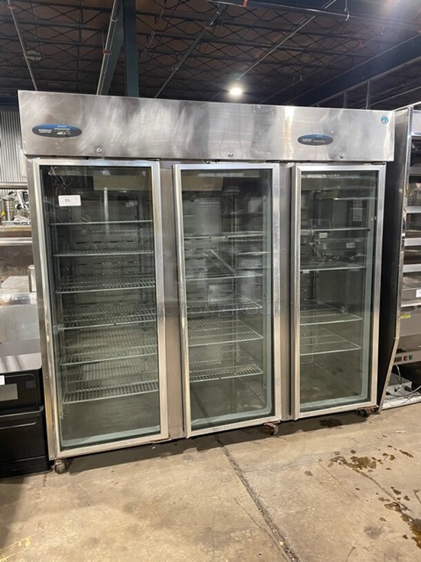 Hoshizaki Commercial 3 Door Reach In Refrigerator Merchandiser! All Stainless Steel! With Poly Coated Shelves! On Casters! 115V 1 Phase! Model: CR3S-FGYCR SN: F60047C! - Image 1 of 11