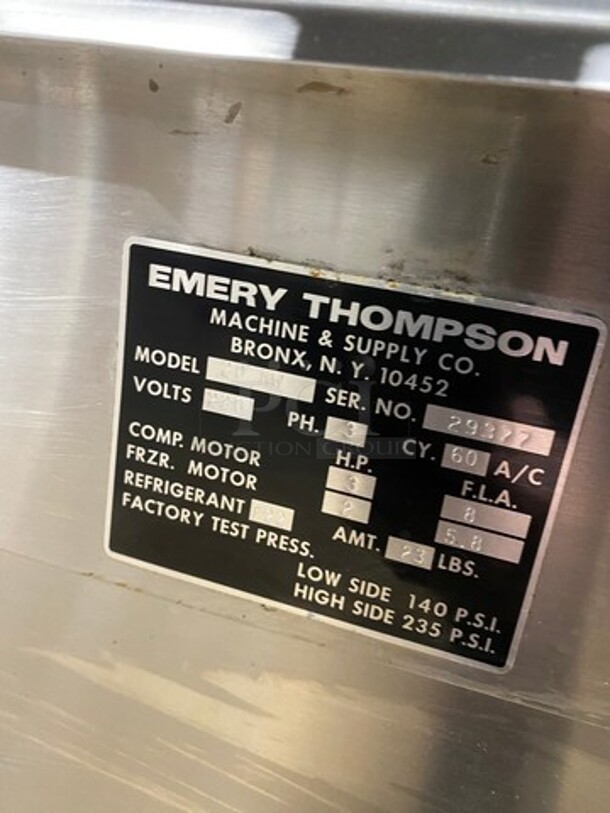 Emery Thompson Commercial Floor Style Batch Freezer! All Stainless Steel! On Casters! Model 20NW Serial 29377! 220V 3 Phase!  - Image 8 of 11