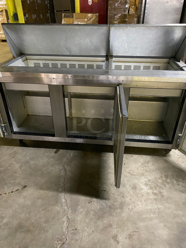 Leader Commercial Refrigerated Sandwich Prep Table! With 3 Door Underneath Storage Space! All Stainless Steel! On Casters! Model: ESLM72S/C SN: NP06S0302 115V 60HZ 1 Phase - Image 5 of 9
