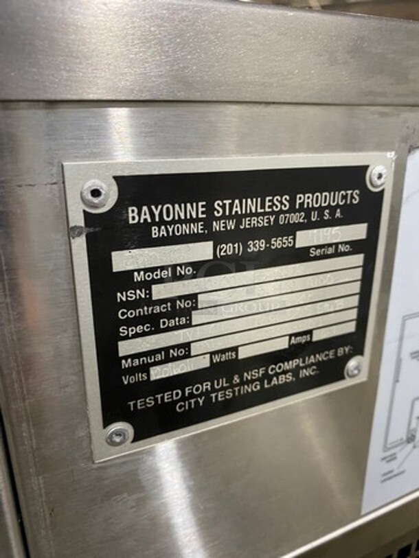 OUT OF THE BOX! NEVER USED! Bayonne Commerical 5 Bay Cold Pan/Cold Food Buffet Counter! With Folding Serving Counter! With 2 Shelf Storage Underneath! All Stainless Steel! On Legs! Model: CPM-72 SN: 7195 120V 60HZ 1 Phase - Image 5 of 8