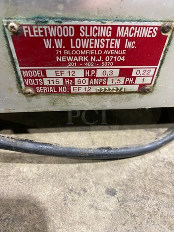 Fleetwood Commercial Countertop Deli/Meat Slicer! All Stainless Steel! Model: EF12 SN: EF12D977274 115V 60HZ 1 Phase - Image 9 of 10