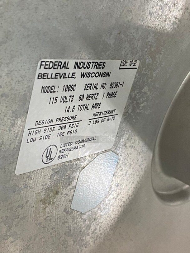 Federal Industries Metal Commercial Pie Cooler Merchandiser! MODEL 100SC SN:62301 115V 1Ph - Image 6 of 7