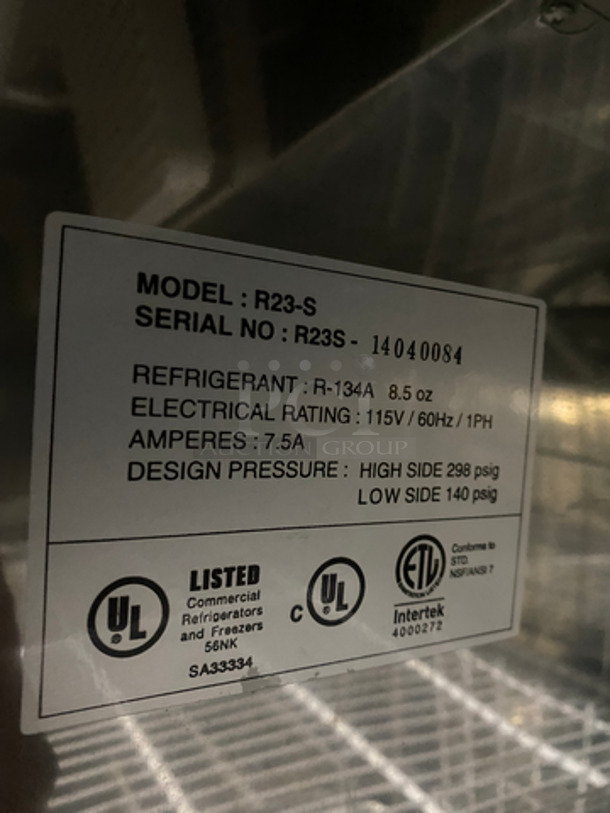 Master Bilt Commercial Single Door Reach In Refrigerator! With poly Coated Racks! Solid Stainless Steel! On Casters! Model: R23S SN: 14040084! Not Tested!  115V 60HZ 1 Phase - Image 7 of 9