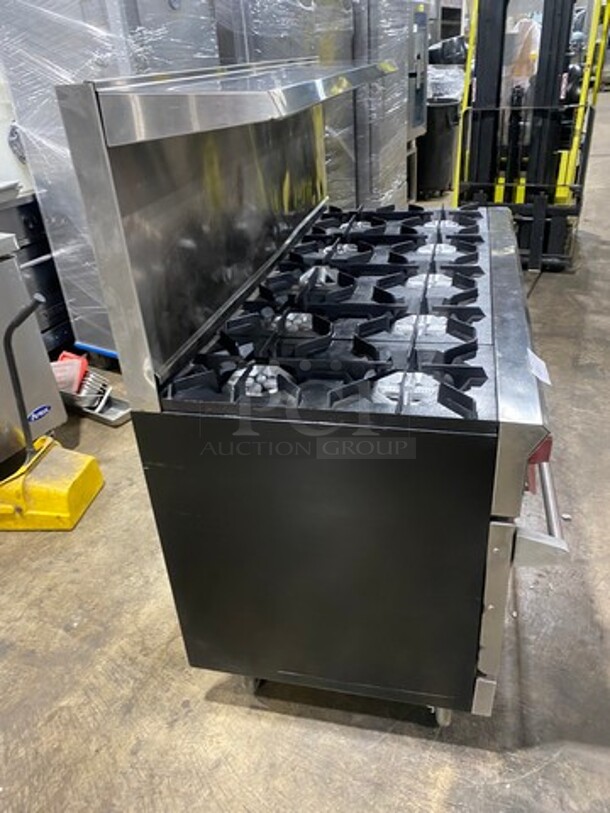SWEET! DCS Commercial Natural Gas Powered 10 Burner Stove! With Raised Back Splash And Salamander Shelf! With 2 Oven Underneath! All Stainless Steel! On Casters! WORKING WHEN REMOVED! - Image 2 of 10
