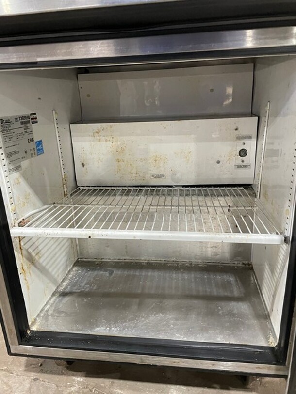 True Commercial Single Door Refrigerated Lowboy/Worktop Cooler! With Poly Coated Rack! All Stainless Steel! On Casters! 115V 1 Phase! Model: TUC-27 SN: 7303590!
 - Image 5 of 7