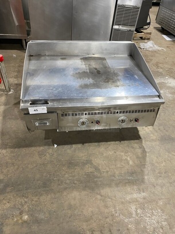 Keating All Stainless Steel 36 Inch Countertop Natural Gas Powered Thermostatic Control Flat Grill! With Back & Side Splashes! On Legs! - Image 1 of 7
