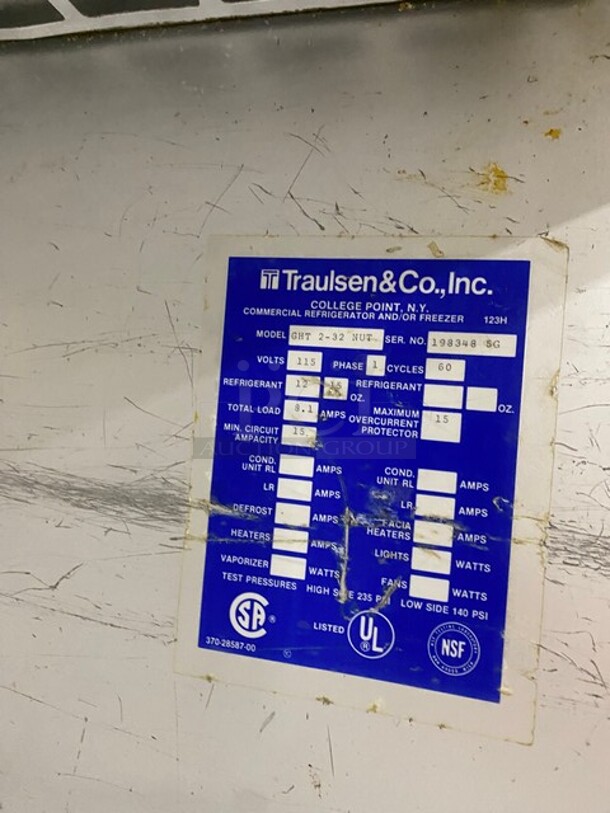 Traulsen Commercial Stainless Steel 2 Door Reach In Refrigerator! 115V 1 Phase! Model: GHT 2-32 NUT SN: 198348 5G! - Image 6 of 7
