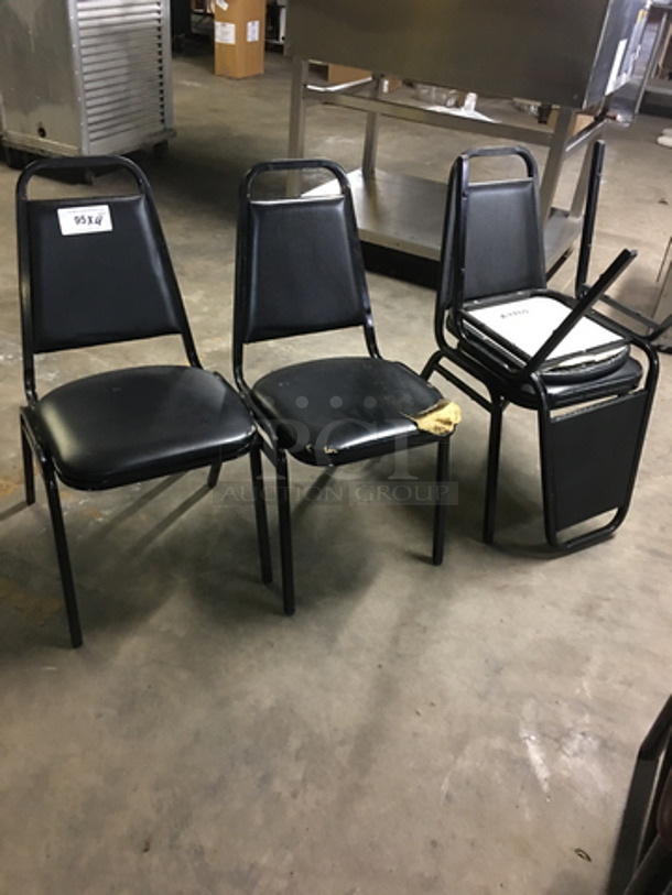 All Black Patted Square Chairs! With Metal Body! 4x Your Bid! - Image 1 of 6