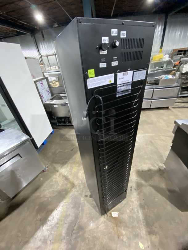 BRAND NEW SCRATCH & DENT! Galaxy GDN-5 16 1/2" Black Swing Glass Door Merchandiser Refrigerator with Red, White, and Blue LED Lighting.MODEL:177GDN5RBB 120V!  - Image 4 of 7