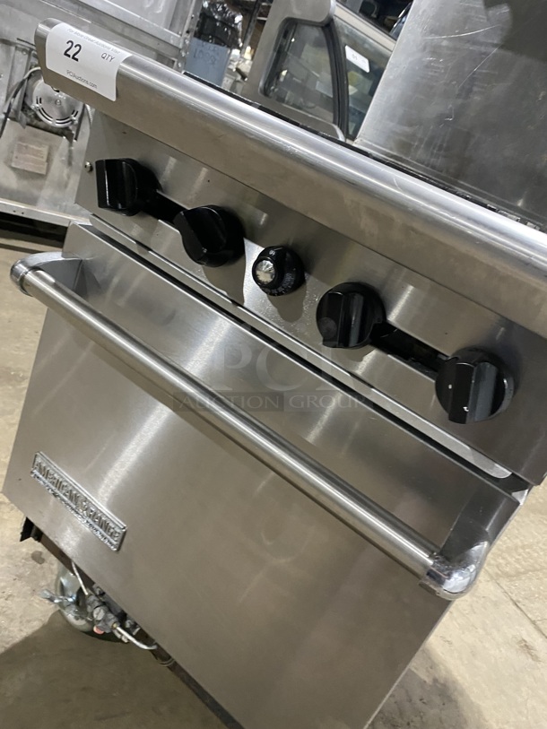 American Range AR-4 Stainless Steel Commercial Natural Gas Powered 4 burner Ranger W/ Oven and Back Splash! On Casters!  - Image 8 of 9