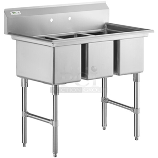 BRAND NEW SCRATCH & DENT! Regency 600S31220 45" 16-Gauge Stainless Steel Three Compartment Commercial Sink with Galvanized Steel Legs - 12" x 20" x 12" Bowls	