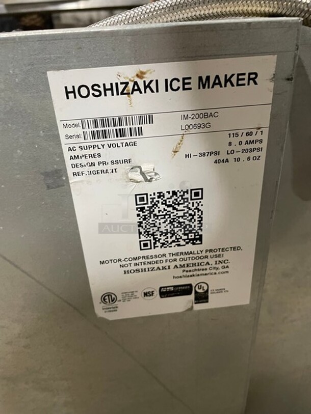 Hoshizaki Commercial Ice Making Machine! All Stainless Steel! Model IM200BAC Serial L00693G! 115V 1Phase! - Image 5 of 9