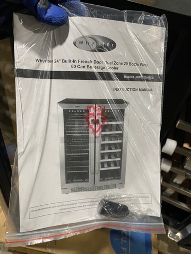 NEW! OUT OF THE BOX! SCRATCH-N-DENT! Whynter French Door Dual Zone Wine And Beer Can Cooler! With Through Doors! Wooden Wine Racks And Metal Racks! 20 Wine Bottle 60 Beer Can Capacity! Model: BWB2060FDS 115V - Image 8 of 11