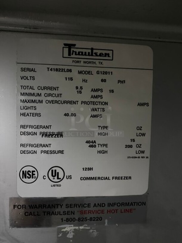 Traulsen Commercial Single Door Reach In Freezer! With Poly Coated Racks! All Stainless Steel! Model: G12011 SN: T41822L06! 115V 60HZ 1 Phase! On Casters! - Image 6 of 10