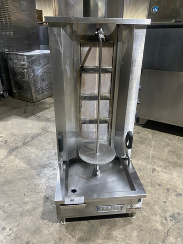 Attias Natural Gas Powered Countertop 4 Burner Gyro Machine! All Stainless Steel! On Small Legs! Model: GRY-4 SN: 061956 120V 60HZ - Image 1 of 10