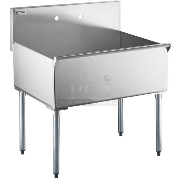 BRAND NEW SCRATCH & DENT! Steelton 36" x 24" x 14" Utility Sink for (1) 8" Center Faucet. Welds are broken. Does not include legs.  - Image 1 of 5