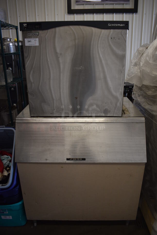 Scotsman Model C1030SW-32B Stainless Steel Commercial Ice Head on Metal Commercial Ice Bin. 208/230 Volts, 1 Phase. 42.5x33x77