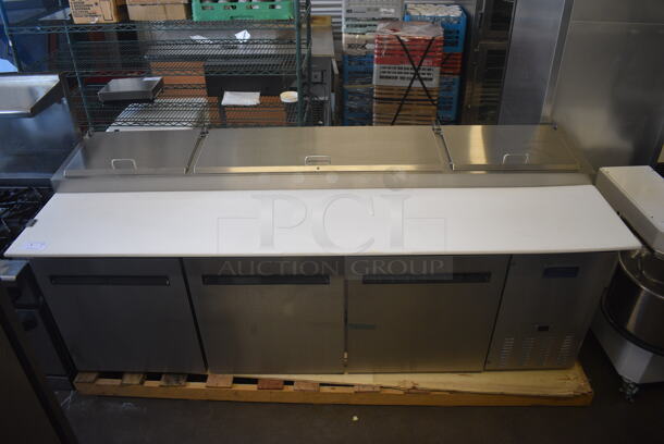 BRAND NEW SCRATCH AND DENT! Arctic Air APP94RZ 94" Three Door Pizza Prep Refrigerator Cooler Table w/ Cutting Board. 115 Volt, 1 Phase. Tested and Working! - Image 2 of 12