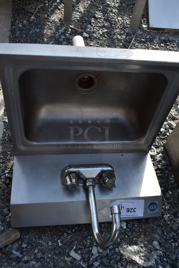 Stainless Steel Commercial Single Bay Wall Mount Sink w/ Faucet and Handles. 