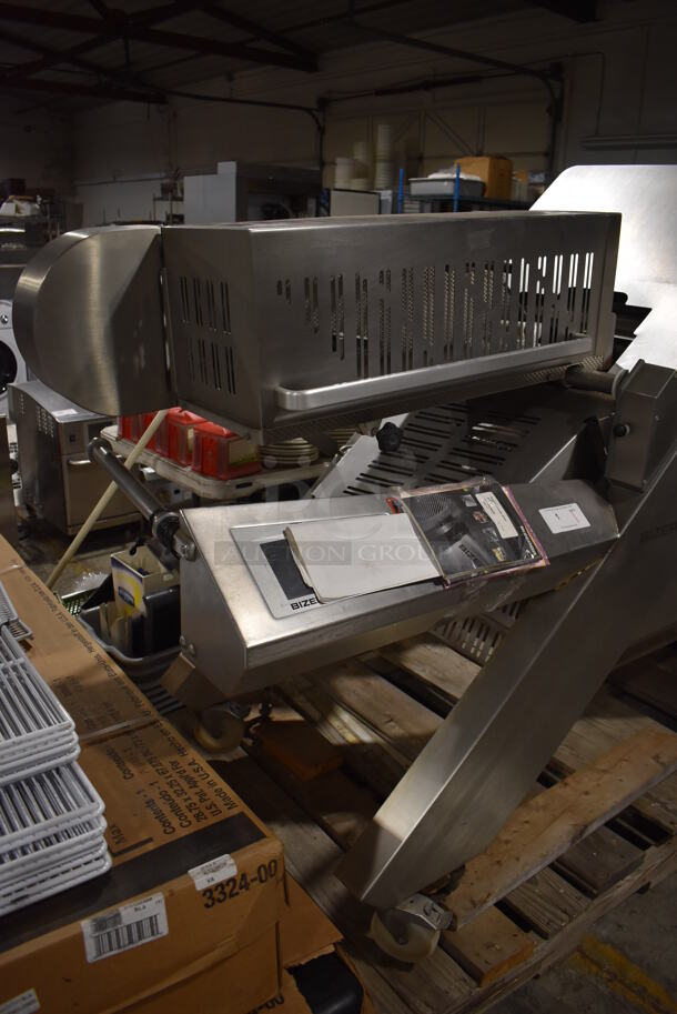 HARD TO FIND! Bizerba A510 Stainless Steel Commercial Floor Style Fully Automatic Industrial Slicer Stacker on Commercial Casters. Goes GREAT w/ Lot # 203! Retail Price $89,000! 208 Volts, 3 Phase. 84x32x60 - Image 6 of 12