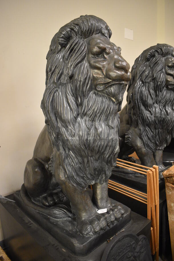 2 MAGNIFICENT Bronze Lion Statues w/ Cast Iron Glyphs Signed by A. Barye 1832. 2 Times Your Bid! - Image 6 of 7
