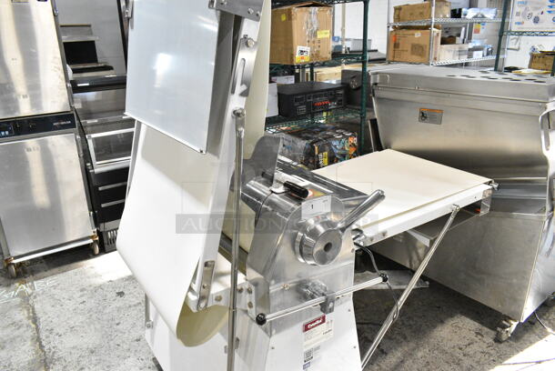 BRAND NEW SCRATCH AND DENT! Estella 348DSF94 Metal Commercial Floor Style Reversible Dough Sheeter on Commercial Casters. 110 Volts, 1 Phase. Tested and Working! - Image 3 of 10