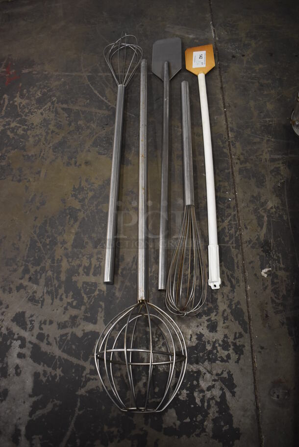 ALL ONE MONEY! Lot of 5 Various Items; 3 Whisks and 2 Paddles. Includes 5x1x42